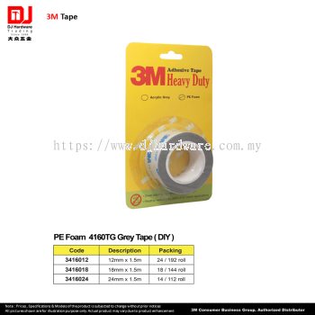 3M TAPE PE FOAM 4160TG GREY TAPE DIY 12MM 18MM 24MM 1.5MM (CL)