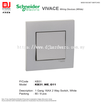 SCHNEIDER ELECTRIC VIVACE WIRING DEVICES WHITE WIDE ROCKET SWITCHES 1 GANG 16AX 2 WAY SWITCH KB31 (CL)