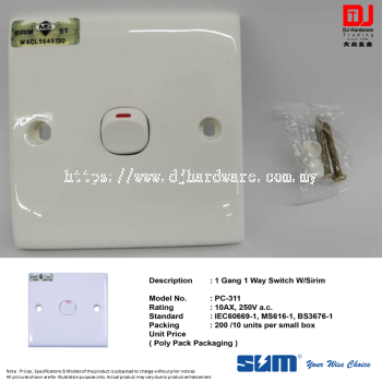 SUM YOUR WISE CHOISE 1 GANG 1 WAY SWITCH WITH SIRIM PC311 (CL)