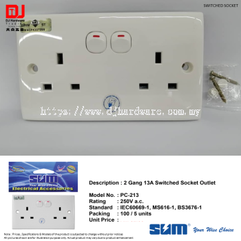 SUM YOUR WISE CHOISE 2 GANG 13A SWITCHED SOCKET OUTLET WITH SIRIM PC213 (CL)