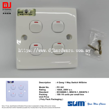 SUM YOUR WISE CHOISE 4 GANG 1 WAY SWITCH WITH SIRIM PC341 (CL)