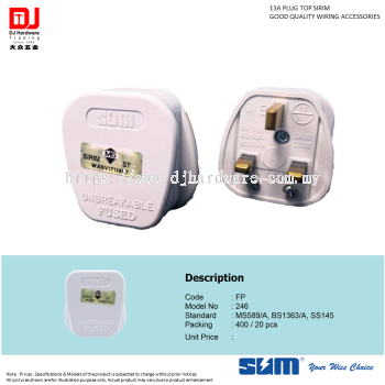 SUM YOUR WISE CHOISE 13A PLUG TOP SIRIM GOOD QUALITY WIRING ACCESSORIES FP 246 (CL)