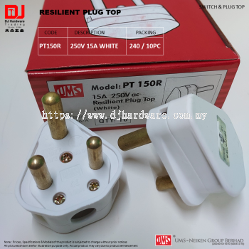 UMS SWITCH & PLUG TOP SWITCH SOCKET SIRIM WHITE RESILIENT PLUG TOP 250V 15A PT150R (CL)