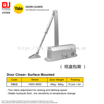 YALE THE WORLDS FAVORITE LOCK DOOR CLOSER SURFACE MOUNTED HYDRAULIC FLUID YADC 6002 40KG 60KG YDC2 (CL)