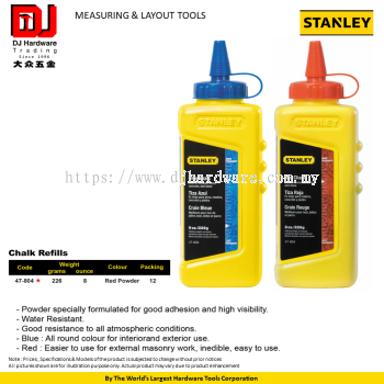 STANLEY MEASURING LAYOUT TOOLS CHALK REFILLS RED POWDER 226G 47804 (CL)