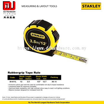 STANLEY MEASURING LAYOUT TOOLS RUBBERGRIP TAPE RULE 12.7M 12ST 30611L (CL)