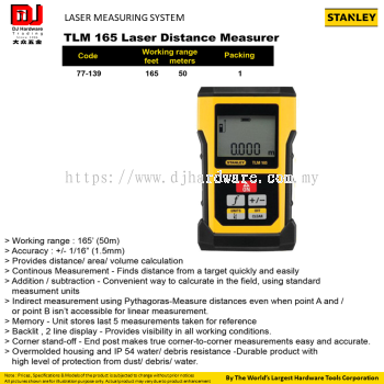 STANLEY MEASURING LAYOUT TOOLS TLM 165 LASER DISTANCE MEASURER 50M 77139 (CL)