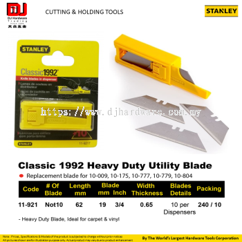 STANLEY CUTTING HOLDING TOOLS CLASSIC 1992 HEAVY DUTY UTILITY BLADE CARPET 62MM 11921 (CL)