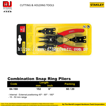 STANLEY CUTTING HOLDING TOOLS COMBINATION SNAP RING PLIERS INTERNAL EXTERNAL 152MM 84168 (CL)