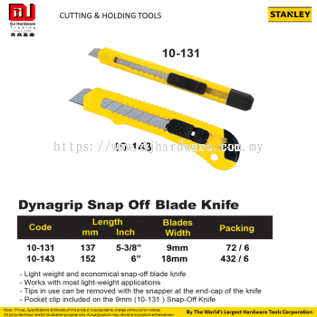 STANLEY CUTTING HOLDING TOOLS DYNAGRIP SNAP OFF BLADE KNIFE LIGHT WEIGHT 137MM 152MM (CL)