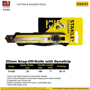 STANLEY CUTTING HOLDING TOOLS DYNAGRIP SNAP OFF KNIFE THUMB DIAL BLADE 25MM 10425 (CL)