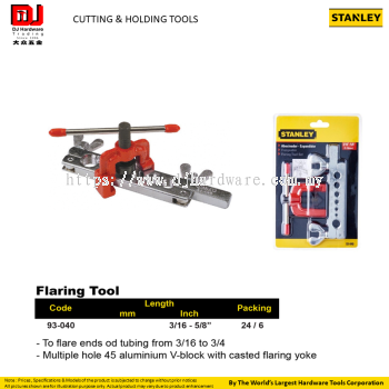 STANLEY CUTTING HOLDING TOOLS FLARING TOOL FLARE ENDS OD TUBBING MULTIPLE HOLE 93040 (CL)