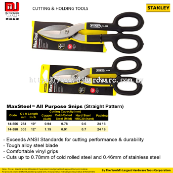 STANLEY CUTTING HOLDING TOOLS HAND MAXSTEEL ALL PURPOSE SNIPS STRAIGHT PATTERN ANSI TOUGH (CL)