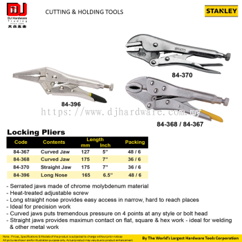 STANLEY CUTTING HOLDING TOOLS LOCKING PLIERS CURVED JAW STRAIGHT JAW LONG NOSE CHROME (CL)