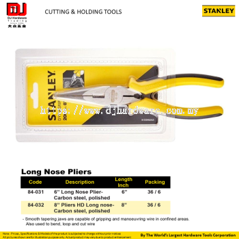 STANLEY CUTTING HOLDING TOOLS LONG NOSE PLIERS CARBON STEEL POLISHED TAPERING JAW 6'' 8'' (CL)