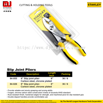 STANLEY CUTTING HOLDING TOOLS SLIP JOINT PLIERS CARBON STEEL CHROME PLATED 6'' 8'' (CL)