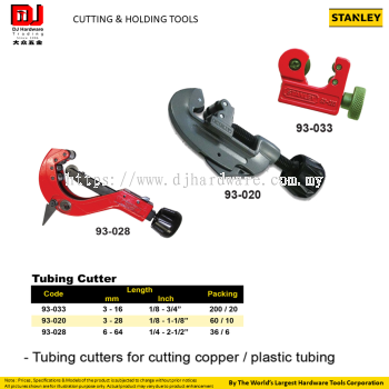 STANLEY CUTTING HOLDING TOOLS TUBING CUTTER COPPER PLASTIC TUBING (CL)