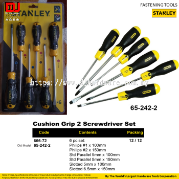 STANLEY FASTENING TOOLS CUSHION GRIP 2 SCREWDRIVER SET 6PC 66672 652422 (CL)