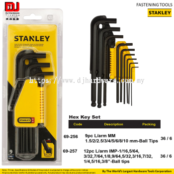 STANLEY FASTENING TOOLS HEX KEY SET 9PC 12PC 69256 69257 (CL)