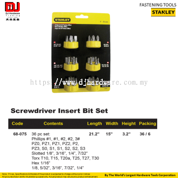 STANLEY FASTENING TOOLS SCREWDRIVER INSERT BIT SET 36PC 68075 (CL)