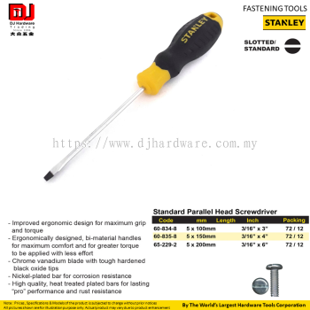 STANLEY FASTENING TOOLS STANDARD PARALLEL HEAD SCREWDRIVER 608 SERIES (CL)