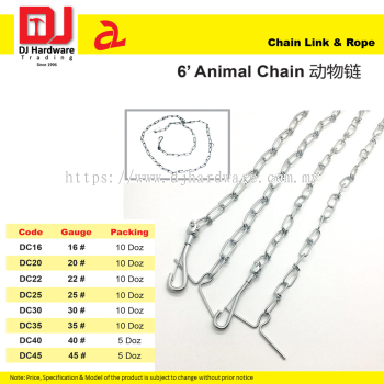 DJ CHAIN LINK & ROPE 6' ANIMAL CHAIN 8 SIZE (CL)