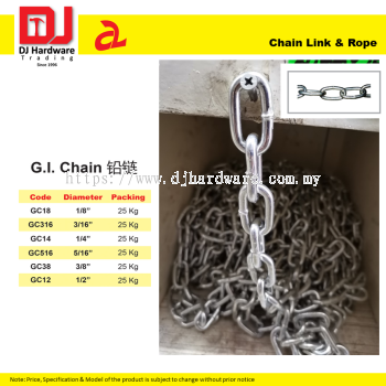 DJ CHAIN LINK & ROPE GALVANIZED IRON GI CHAIN 6 SIZE (CL)