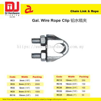 DJ CHAIN LINK & ROPE GALVANIZED WIRE ROPE CLIP 10 SIZE (CL)