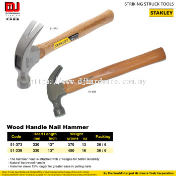 STANLEY STRIKING STRUCK TOOLS WOOD HANDLE NAIL HAMMER 51373 51339 (CL)