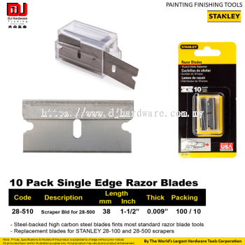 STANLEY PAINTING FINISHING TOOLS 10PACK SINGLE EDGE RAZOR BLADES 38MM 28510 (CL)