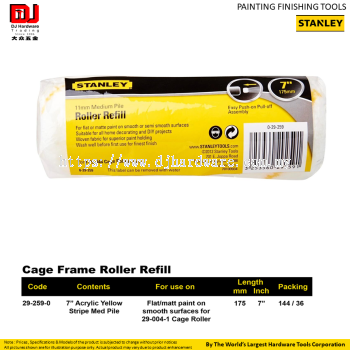 STANLEY PAINTING FINISHING TOOLS CAGE FRAME ROLLER REFILL 175MM ACRYLIC YELLOW STRIPE MED