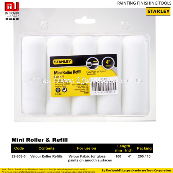 STANLEY PAINTING FINISHING TOOLS MINI ROLLER REFILL VELOUR FABRIC 100MM 298085 (CL)