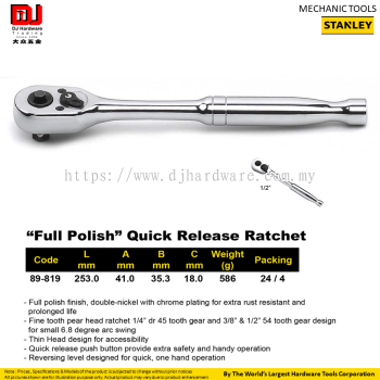 STANLEY MAECHANIC TOOLS FULL POLISH QUICK RELEASE RATCHET 45 TOOTH GEAR 89819 (CL)