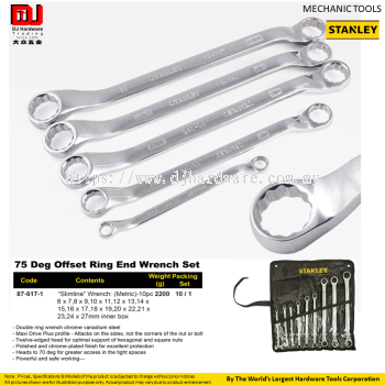 STANLEY MAECHANIC TOOLS OFFSET RING END WRENCH 75 DEG SET 10PC 876171 (CL)