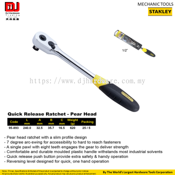 STANLEY MAECHANIC TOOLS QUICK RELEASE RATCHET PEAR HEAD 7 DEGREE 95-893 (CL)