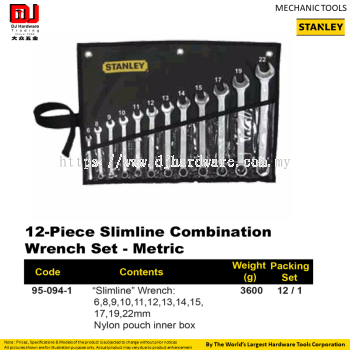 STANLEY MAECHANIC TOOLS SLIMLINE COMBINATION WRENCH METRIC SET 12PC NYLON POUCH 950941 (CL)