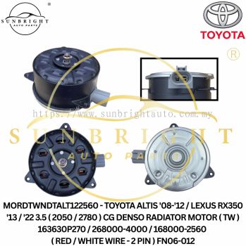 MORDTWNDTALT122560 - TOYOTA ALTIS '08-'12 / LEXUS RX350 '13 / '22 3.5 ( 2050 / 2780 ) CG DENSO RADIATOR MOTOR ( TW ) 163630P270 / 268000-4000 / 168000-2560 ( RED / WHITE WIRE - 2 PIN ) FN06-012