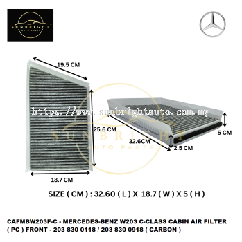 CAFMBW203F-C - MERCEDES-BENZ W203 C-CLASS CABIN AIR FILTER ( PC ) FRONT - 203 830 0118 / 203 830 0918 ( CARBON )