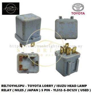 RELTOYHL5PU - TOYOTA LORRY / ISUZU HEAD LAMP RELAY ( NILES / JAPAN ) 5 PIN - YL512-S-DC12V ( USED )