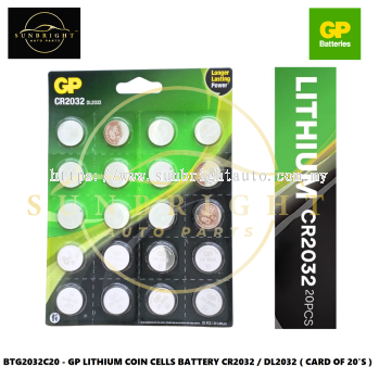 BTG2032C20 - GP LITHIUM COIN CELLS BATTERY CR2032 / DL2032 ( CARD OF 20'S )