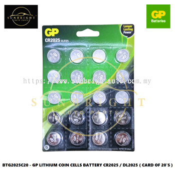 BTG2025C20 - GP LITHIUM COIN CELLS BATTERY CR2025 / DL2025 ( CARD OF 20'S )