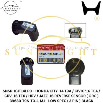 SNSRHCIT14LPO - HONDA CITY '14 T9A / CIVIC '16 TEA / CRV '16 TEX / HRV / JAZZ '16 REVERSE SENSOR ( ORG ) 39680-T9N-T011-M1 - LOW SPEC ( 3 PIN ) BLACK