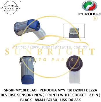 SNSRPMY18FBLAO - PERODUA MYVI '18 D20N / BEZZA REVERSE SENSOR ( NEW ) FRONT ( WHITE SOCKET - 3 PIN ) BLACK - 89341-BZ180 - USS-06-38K
