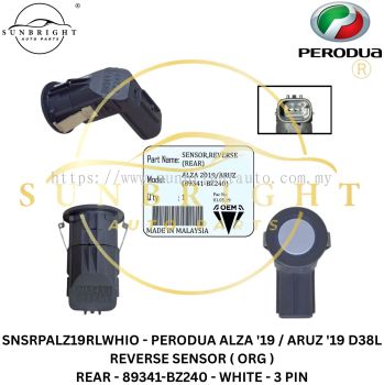 SNSRPALZ19RLWHIO - PERODUA ALZA '19 / ARUZ '19 D38L REVERSE SENSOR ( ORG ) REAR - 89341-BZ240 - WHITE - 3 PIN