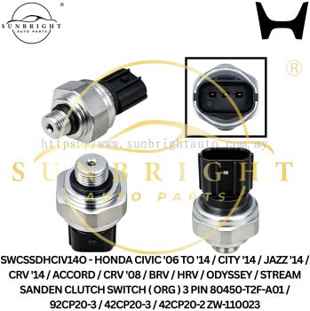 SWCSSDHCIV14O - HONDA CIVIC '06 TO '14 / CITY '14 / JAZZ '14 / CRV '14 / ACCORD / CRV '08 / BRV / HRV / ODYSSEY / STREAM SANDEN CLUTCH SWITCH ( ORG ) 3 PIN 80450-T2F-A01 / 92CP20-3 / 42CP20-3 / 42CP20-2 ZW-110023