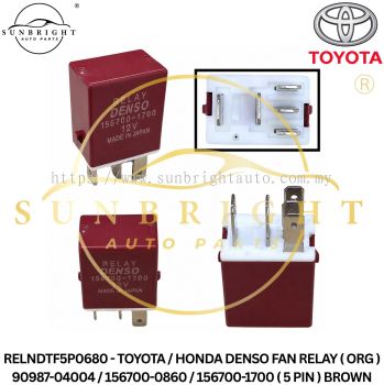 RELNDTF5P0680 - TOYOTA / HONDA DENSO FAN RELAY ( ORG ) 90987-04004 / 156700-0860 / 156700-1700 ( 5 PIN ) BROWN