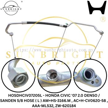 HOSDHCIV07205L - HONDA CIVIC '07 2.0 DENSO / SANDEN 5/8 HOSE ( L ) AM=HS-3166.M , AC=H-CV0620-58 , AAA-ML532, ZW-620184