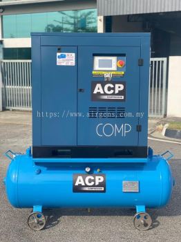 (2 in 1) 15HP  ACP PERMANENT MAGNET INVERTER DIRECT DRIVE ROTARY SCREW AIR COMPRESSOR ON 300L HORIZONTAL AIR RECEIVER TANK, MODEL : RS15E-P/300