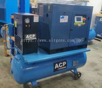 (5 in 1) 10HP ACP PERMANENT MAGNET INVERTER ROTARY SCREW AIR COMPRESSOR C/W REFRIGERATED AIR DRYER, PRE-FILTER AND AFTER FILTER ON 300L HORIZONTAL AIR RECEIVER TANK, MODEL: RS10E-P/300/D