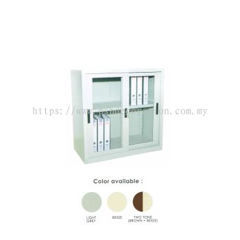 Low Height Cupboard With Glass Sliding Door  c/w 1 Adjustable Shelves